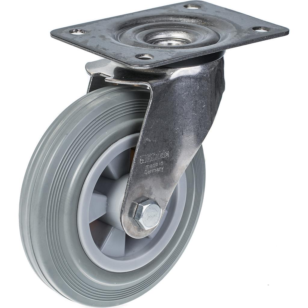 300SS series 160mm stainless steel swivel top plate 140x110mm castor with grey rubber on polypropylene centre plain bearing wheel 135kg