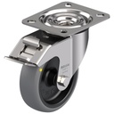 300SS series 100mm stainless steel swivel/brake top plate 100x85mm castor with electrically conductive grey thermoplastic rubber on polypropylene centre plain bearing wheel 70kg