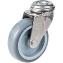 100SS series 75mm stainless steel swivel bolt hole 10.5mm castor with grey thermoplastic rubber on polypropylene centre plain bearing wheel 60kg