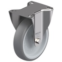 300SS series 125mm stainless steel fixed top plate 100x85mm castor with grey thermoplastic rubber on polypropylene centre plain bearing wheel 125kg