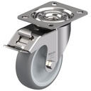 300SS series 100mm stainless steel swivel/brake top plate 100x85mm castor with grey thermoplastic rubber on polypropylene centre plain bearing wheel 110kg