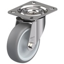 300SS series 100mm stainless steel swivel top plate 100x85mm castor with grey thermoplastic rubber on polypropylene centre plain bearing wheel 110kg