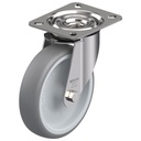 300SS series 125mm stainless steel swivel top plate 100x85mm castor with grey thermoplastic rubber on polypropylene centre plain bearing wheel 125kg