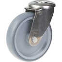 300SS series 125mm stainless steel swivel bolt hole 12mm castor with grey thermoplastic rubber on polypropylene centre plain bearing wheel 125kg