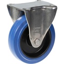 300SS series 125mm stainless steel fixed top plate 100x85mm castor with blue elastic rubber on nylon centre stainless steel roller bearing wheel 150kg 