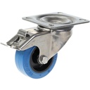 300SS series 80mm stainless steel swivel/brake top plate 100x85mm castor with blue elastic rubber on nylon centre plain bearing wheel 140kg