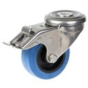 300SS series 80mm stainless steel swivel/brake bolt hole 13mm castor with blue elastic rubber on nylon centre plain bearing wheel 140kg