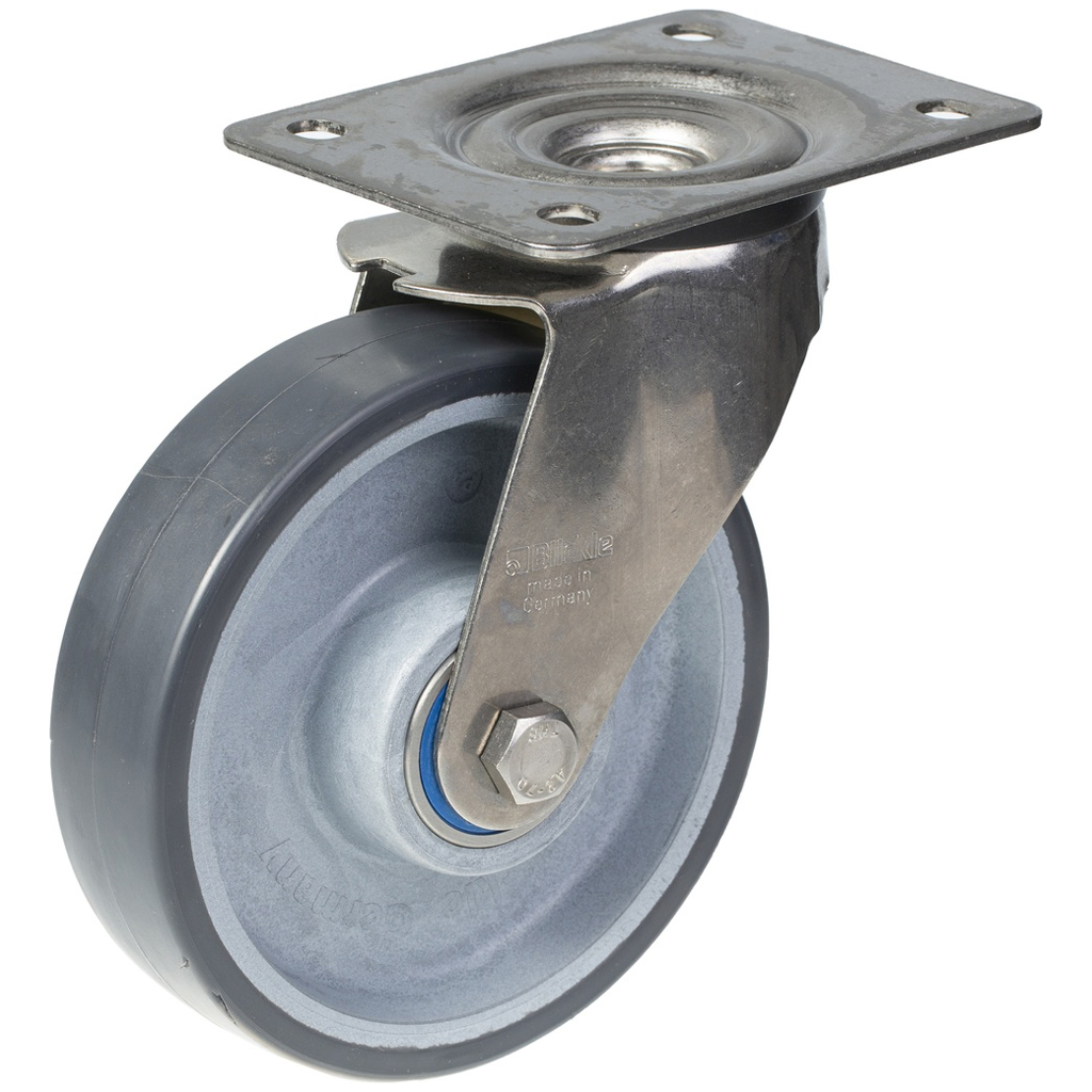 300SS series 160mm stainless steel swivel top plate 140x110mm castor with POTH electrically conductive grey polyurethane on nylon centre stainless steel ball bearing wheel 300kg