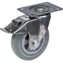 300SS series 160mm stainless steel swivel/brake top plate 140x110mm castor with grey rubber on polypropylene centre plain bearing wheel 135kg