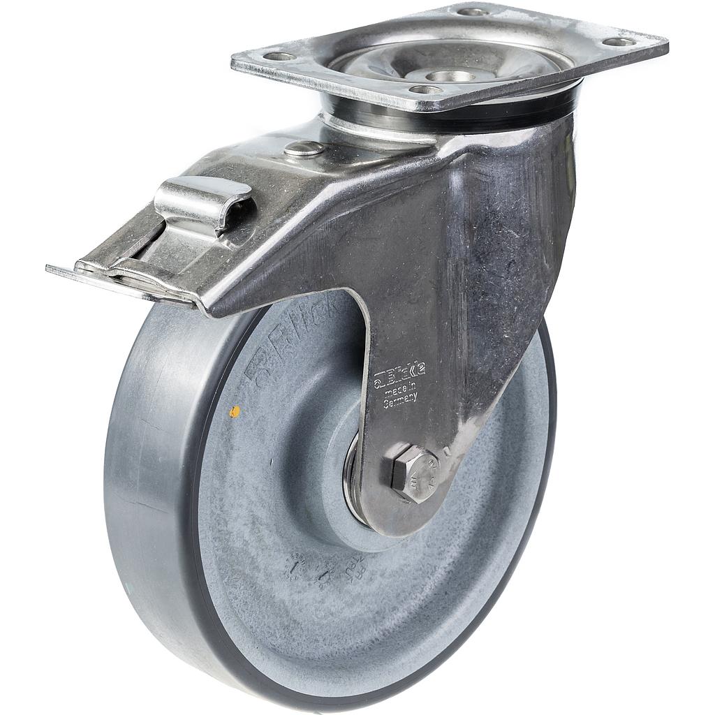 800SS series 160mm stainless steel swivel/brake top plate 140x110mm castor with electrically conductive POTH grey polyurethane on nylon centre stainless steel ball bearing wheel 360kg