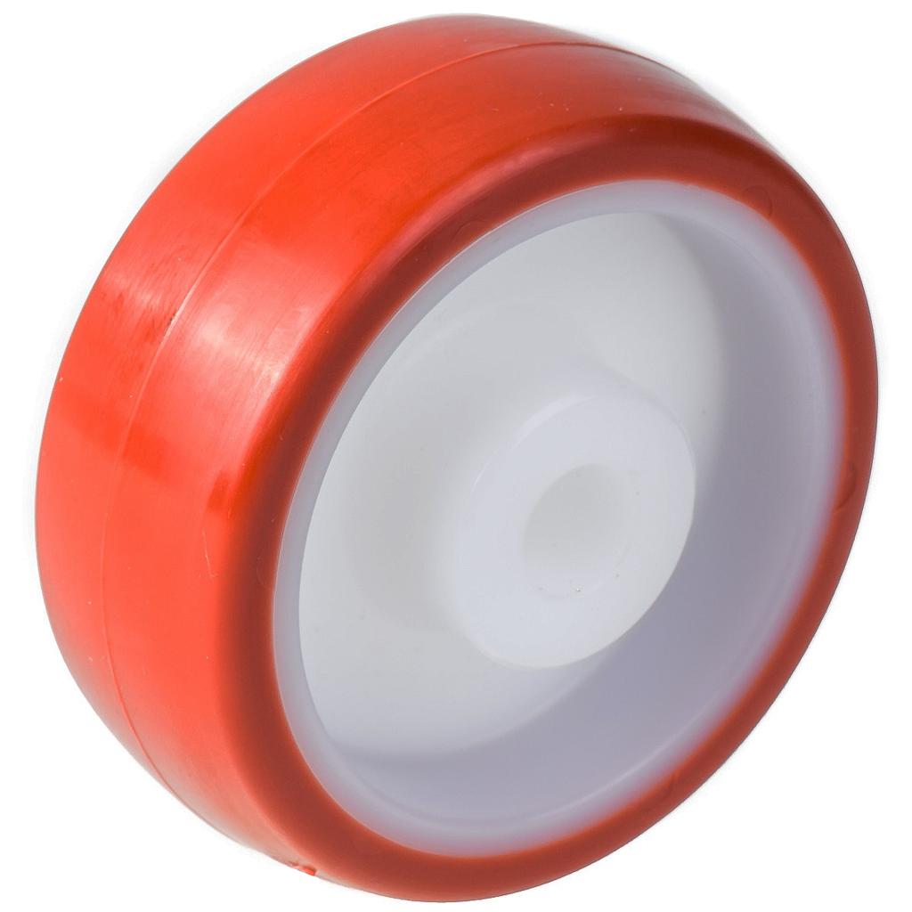 Wheel series 80mm RED/BROWN polyurethane on nylon centre 12mm bore hub length 35mm plain bearing 120kg