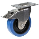 300SS series 160mm stainless steel swivel/brake top plate 140x110mm castor with blue elastic rubber on nylon centre stainless steel roller bearing wheel 300kg