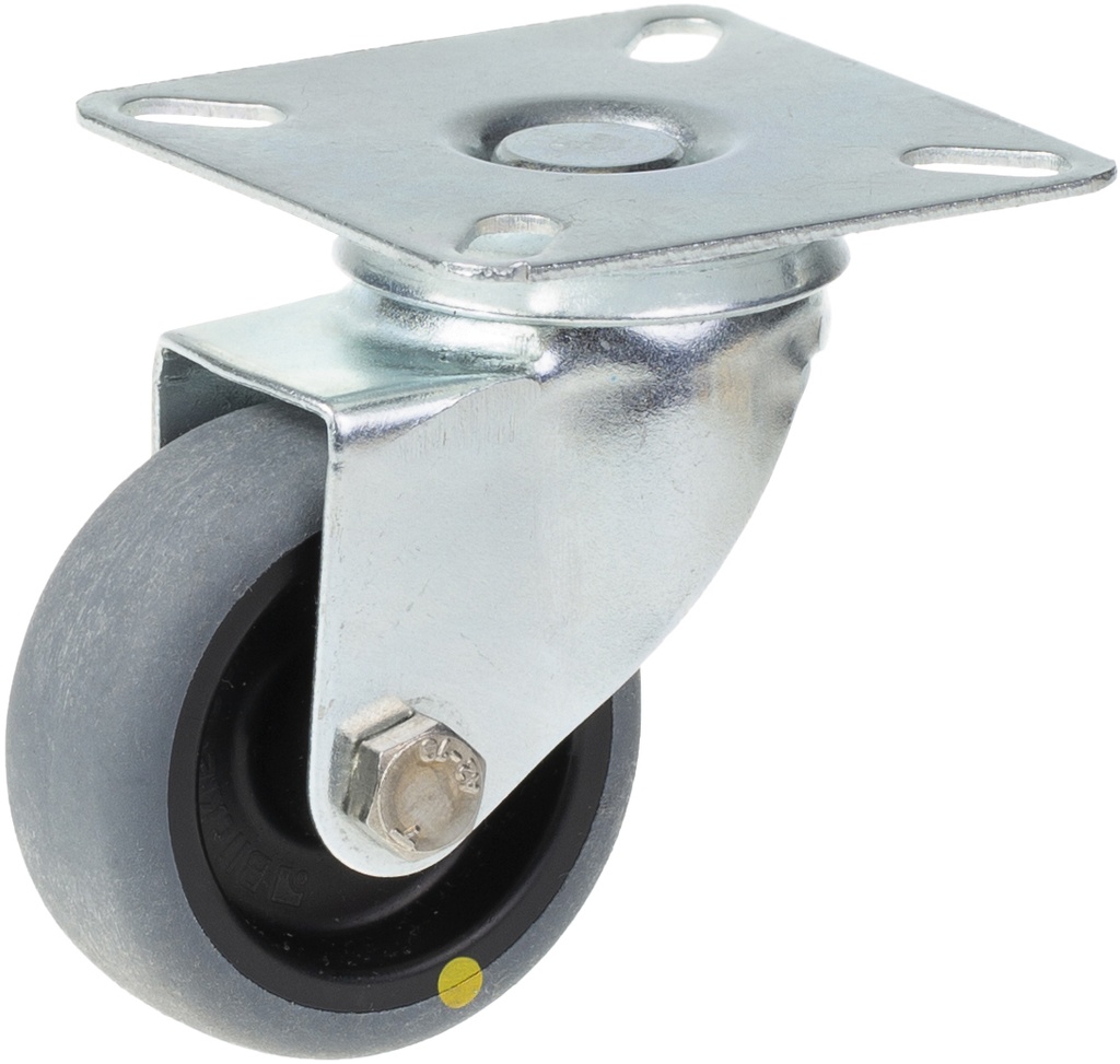 100 series 50mm swivel top plate 60x60mm castor with electrically conductive grey thermoplastic rubber on polypropylene centre plain bearing wheel 30kg