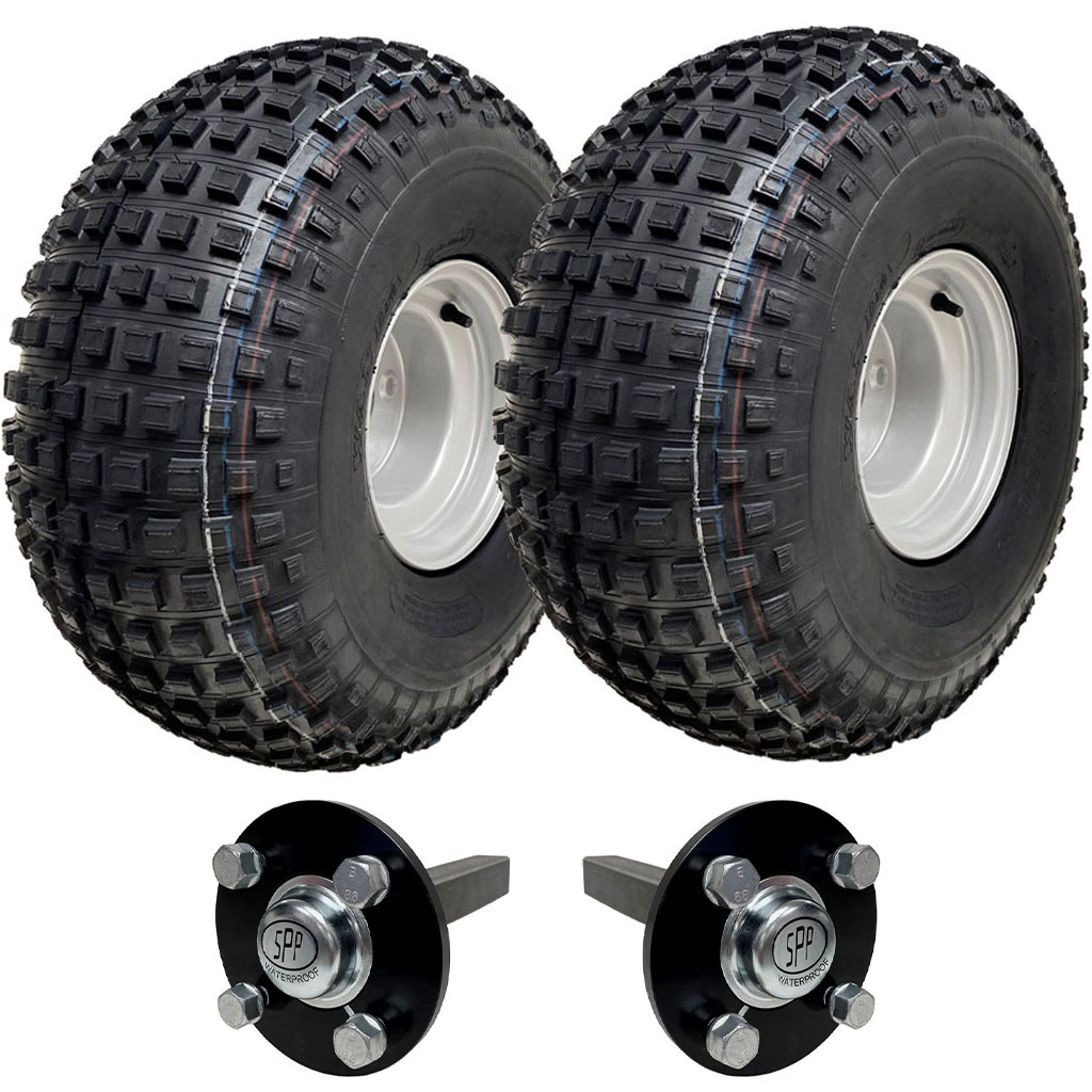 ATV Trailer Kit, 22x11.00-8 4pr P323 Knobby tyre, Hub/stub axle 35x35mm, no hitch, 310kg load capacity