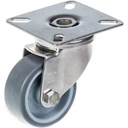 100SS series 50mm stainless steel swivel top plate 60x60mm castor with grey thermoplastic rubber on polypropylene centre plain bearing wheel 40kg