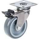 100SS series 75mm stainless steel swivel/brake top plate 60x60mm castor with grey thermoplastic rubber on polypropylene centre plain bearing wheel 60kg