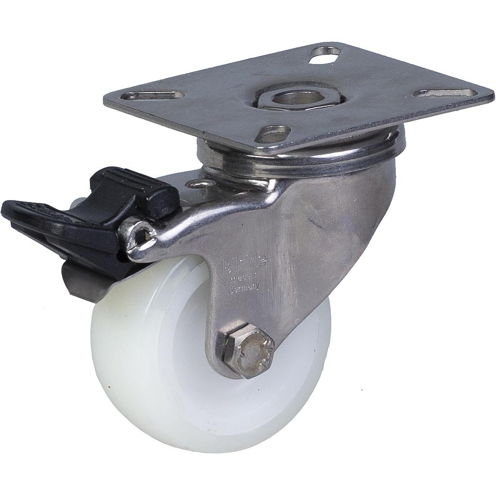 100SS series 50mm stainless steel swivel/brake top plate 60x60mm castor with nylon tread on polypropylene centre plain bearing wheel 50kg