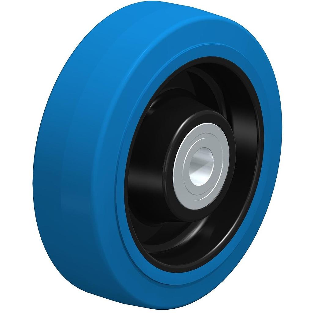 Wheel series 160mm blue elastic rubber on nylon centre 20mm bore hub length 60mm ball bearing 350kg