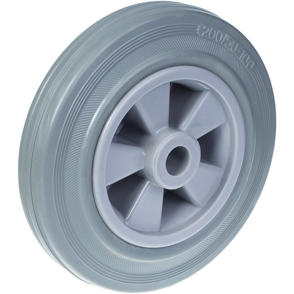 Wheel series 200mm grey rubber on polypropylene centre 20mm bore hub length 60mm plain bearing 205kg