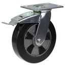 500 series 200mm swivel/brake top plate 140x110mm castor with black elastic rubber on aluminium centre ball bearing wheel 450kg