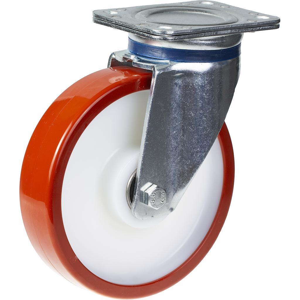 800 series 200mm swivel top plate 135x110mm castor with polyurethane on nylon centre ball bearing wheel 750kg