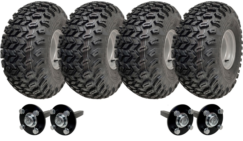 Set of 4 - 22x11.00-8 4ply P334 UTILITY on 4/100 RIM & Hub & Stub axle 4/100 M12stud  40x40 High speed (waterproof)