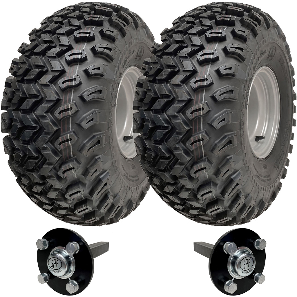 Set of 2 - 22x11.00-8 4ply P334 UTILITY on 4/100 RIM & Hub & Stub axle 4/100 M12stud 40x40 High speed (waterproof)