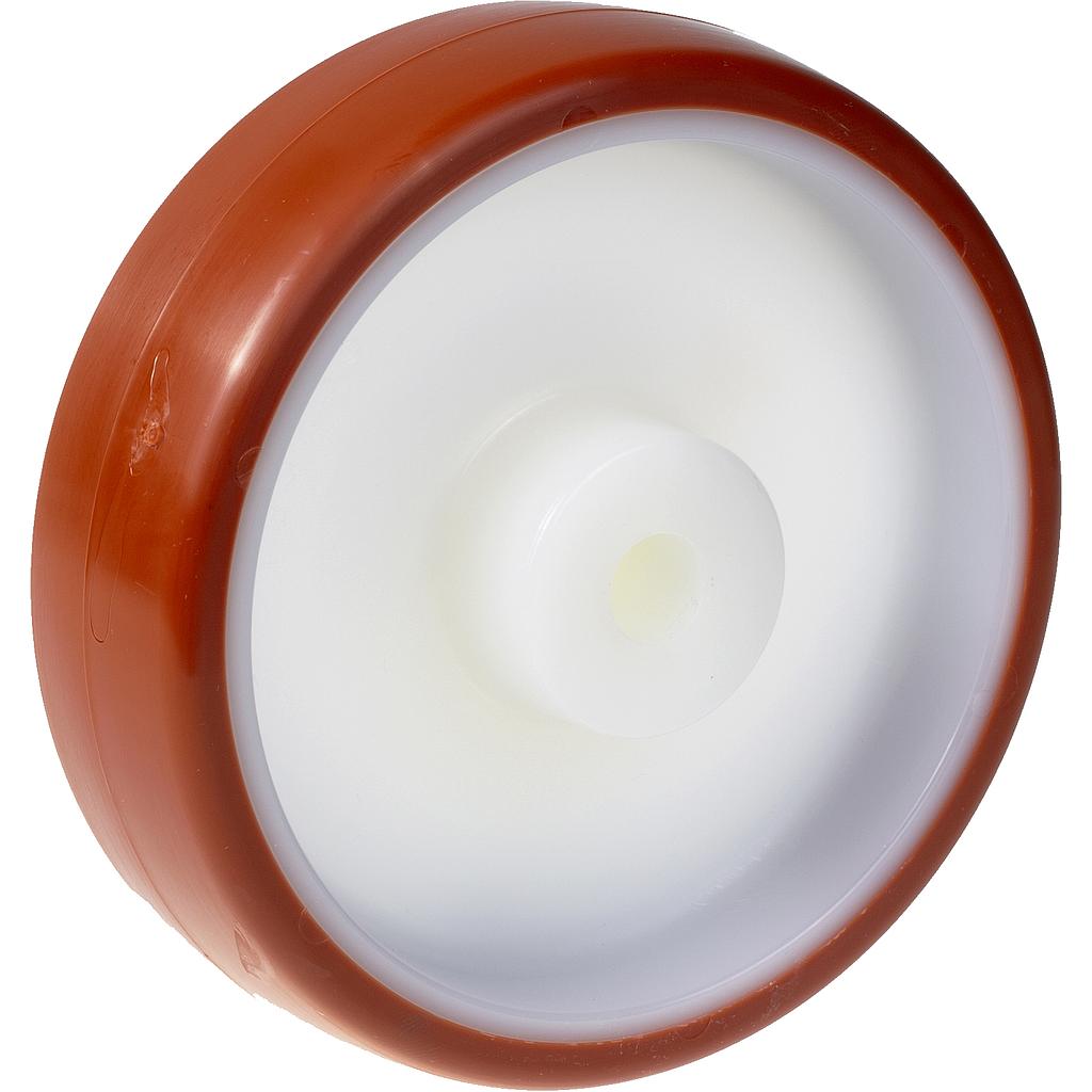 Wheel series 160mm RED/BROWN polyurethane on nylon centre 20mm bore hub length 58mm plain bearing 320kg