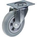 300 series 160mm swivel top plate 140x110mm castor with grey rubber on polypropylene centre plain bearing wheel 135kg