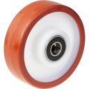 Wheel series 150mm RED/BROWN polyurethane on nylon centre 20mm bore hub length 58mm stainless steel ball bearing 600kg