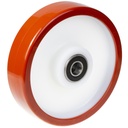 Wheel series 200mm RED/BROWN polyurethane on nylon centre 20mm bore hub length 58mm ball bearing 750kg