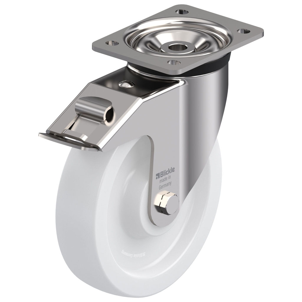 800SS series 200mm stainless steel swivel/brake top plate 140x110mm castor with nylon plain bearing wheel 800kg