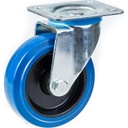 300 series 100mm swivel top plate 100x80mm castor with blue elastic rubber on nylon centre roller bearing wheel 150kg