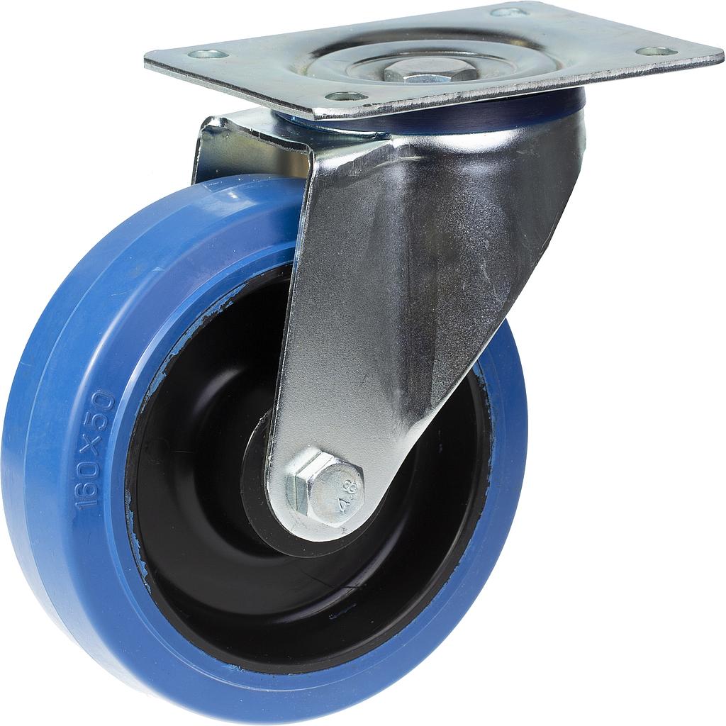 300 series 160mm swivel top plate 140x110mm castor with blue elastic rubber on nylon centre ball bearing wheel 350kg