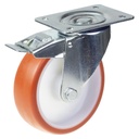 300 series 160mm swivel/brake top plate 140x110mm castor with polyurethane on nylon centre plain bearing wheel 320kg