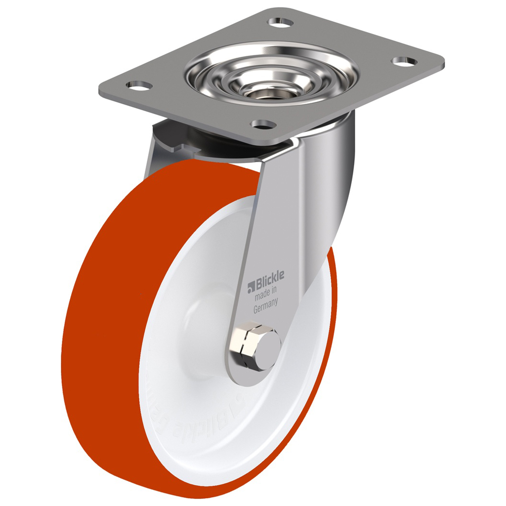 300SS series 160mm stainless steel swivel top plate 140x110mm castor with polyurethane on nylon centre plain bearing wheel 300kg