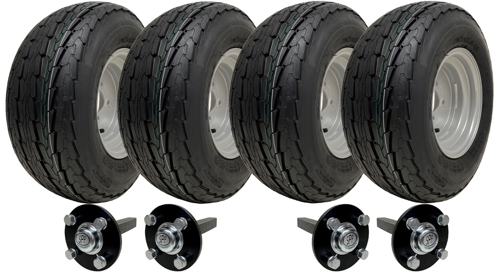 Kit of 4 - 20.5x8.00-10 4ply TRAILER WHEEL 4/100 &