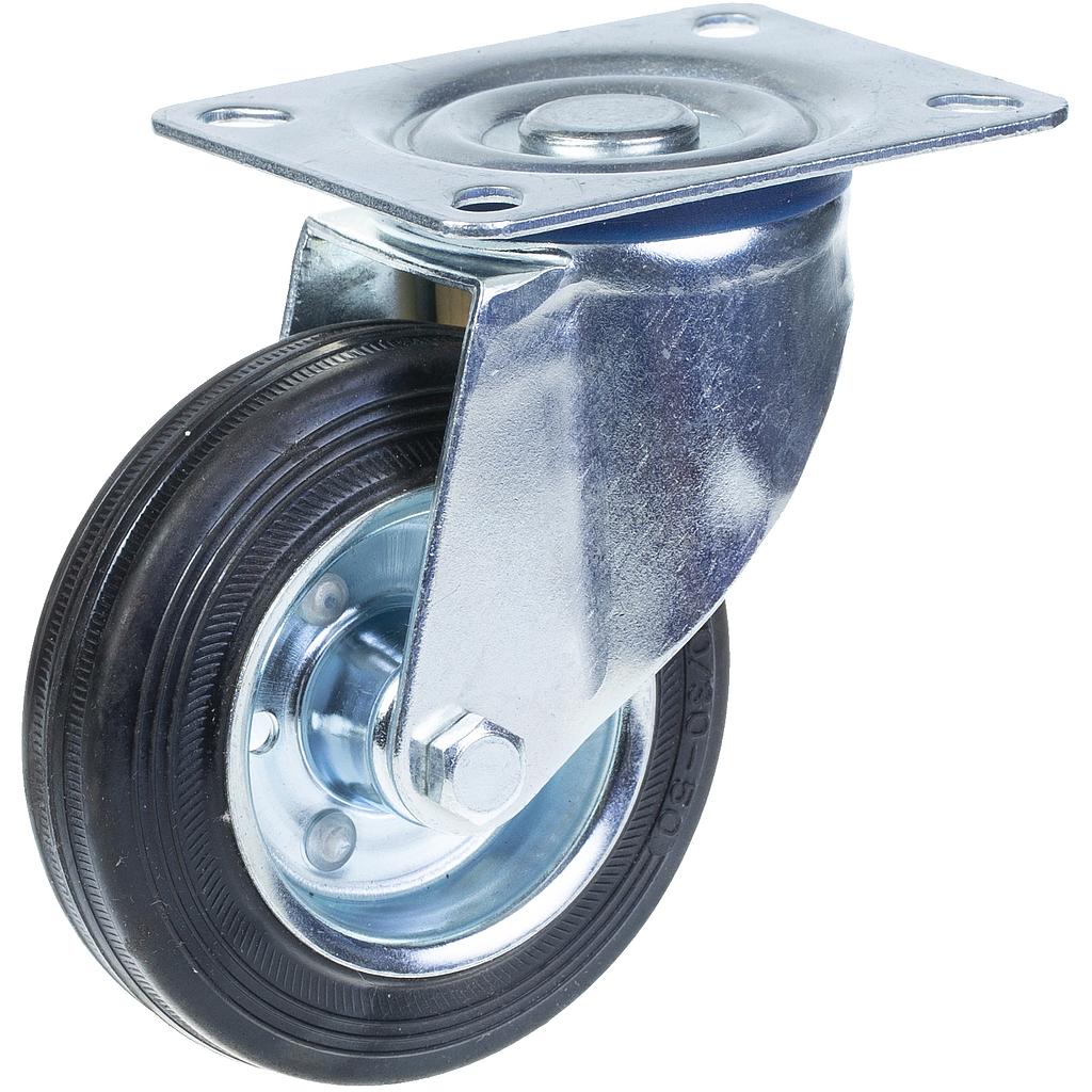 300 series 100mm swivel top plate 100x80mm castor with black rubber on pressed steel centre roller bearing wheel 90kg