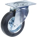 300 series 100mm swivel top plate 100x80mm castor with black rubber on pressed steel centre roller bearing wheel 90kg