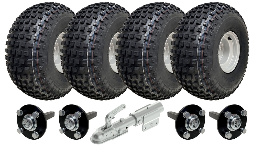 ATV Trailer Kit, 4x (22x11.00-8 4pr P323 Knobby tyre, Hub/stub axle 35x35mm),1x swivel hitch(off road use), 600kg load capacity