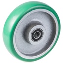 Wheel series 200mm GREEN convex elastic polyurethane on cast iron centre 20mm bore hub length 60mm ball bearing 700kg